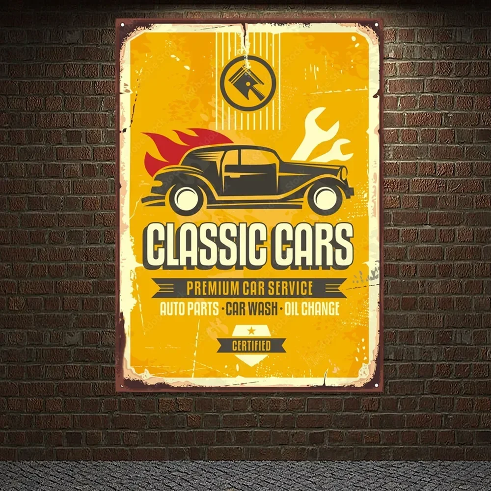 Auto Repair Shop Banners - Affiche décorative murale de voitures classiques