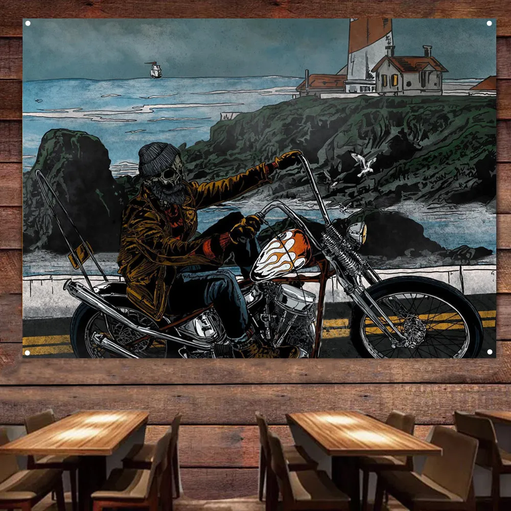 Auto Repair Shop Banners - Affiche d'art de motard squelette de
