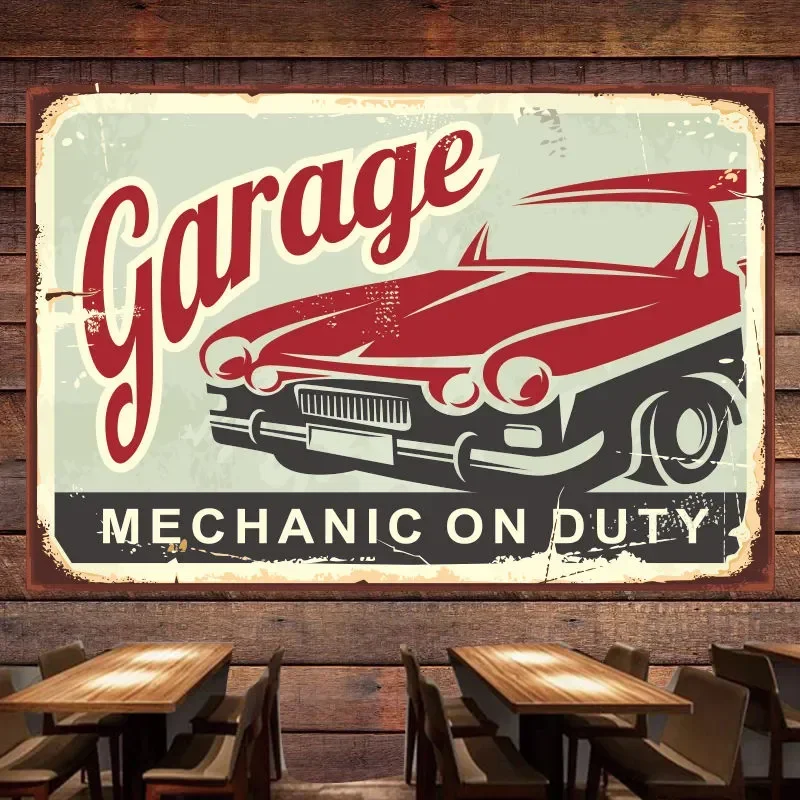 Auto Repair Shop Banners - MÉCANICIEN EN DUTY Vintage Cars Poster,