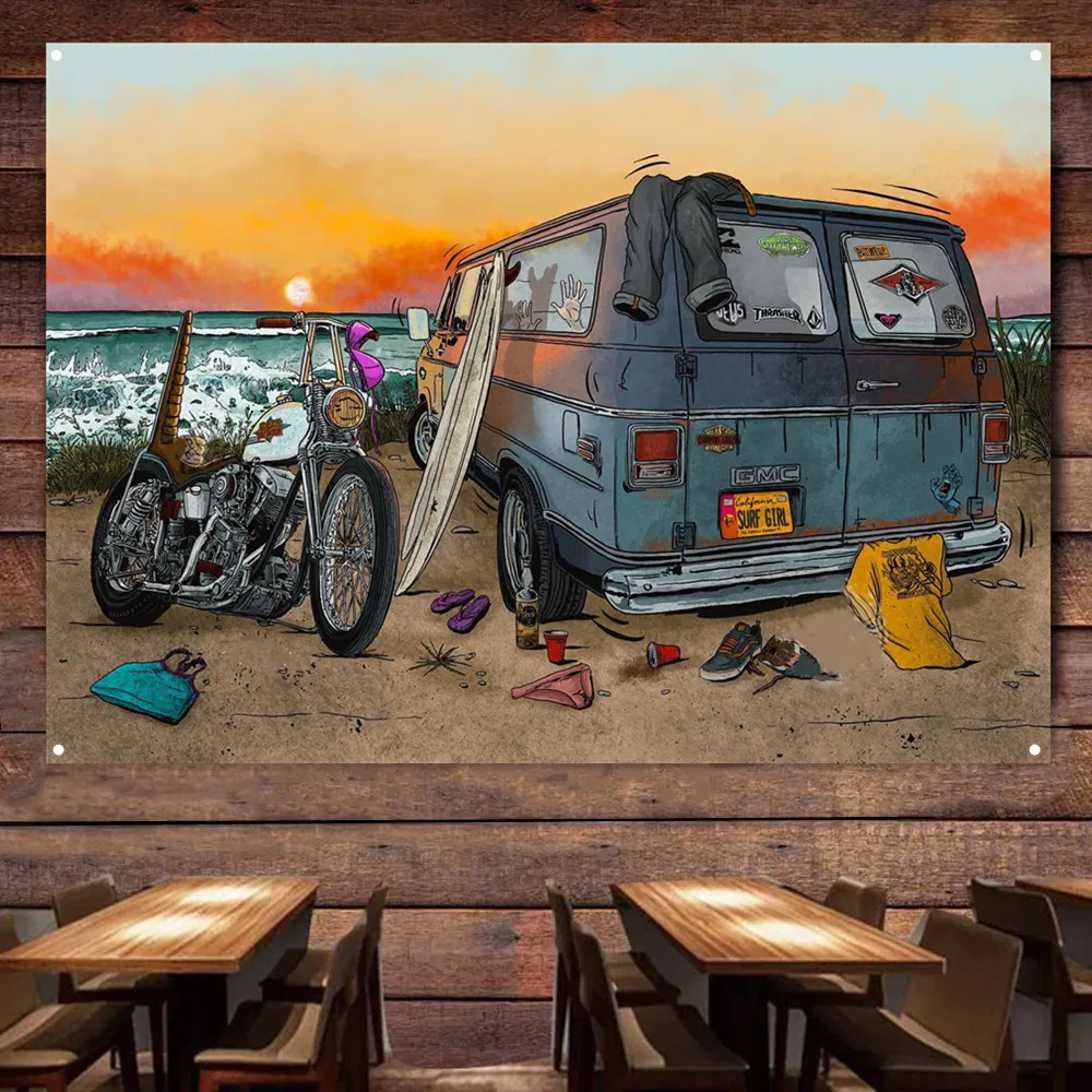 Auto Repair Shop Banners - Affiche d'art de Camping pour moto