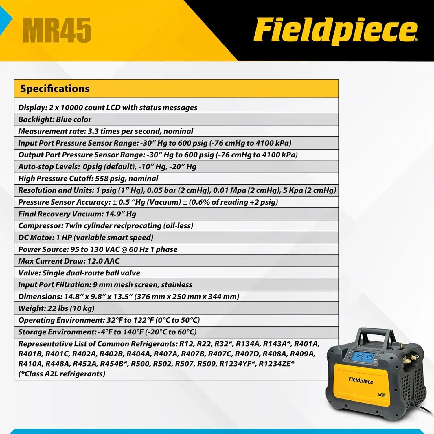Fieldpiece - MR45 Machine de r - Coolant Flush Machine avis et prix